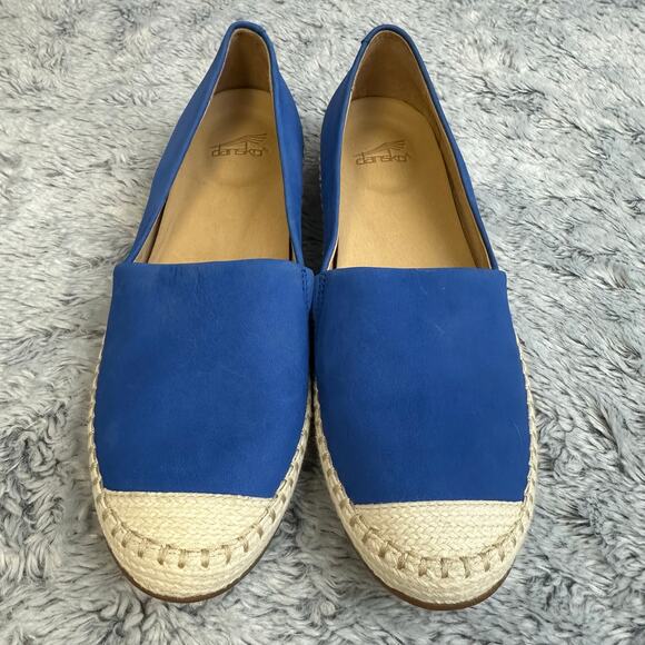 Dansko Lesley Blue Leather Espadrille Flats Size 39 US 8.5-9 Slip On Beach Cap - Picture 3 of 11